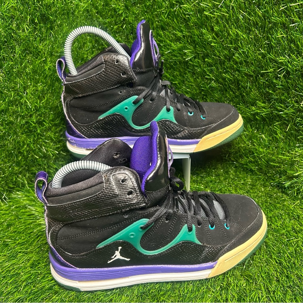 Jordan Flight 45 High GS Black Club Purple Green Glow Kids 6.5Y 428827-008